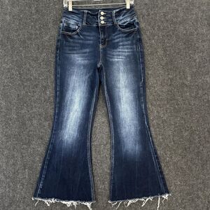 KanCan Jeans Womens 28 Dark Wash Kurvy Ultra High Rise Super Flare Raw Hem Denim